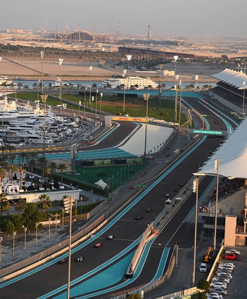 Abu Dhabi Grand Prix Race Aerial shot of Yas Marina track